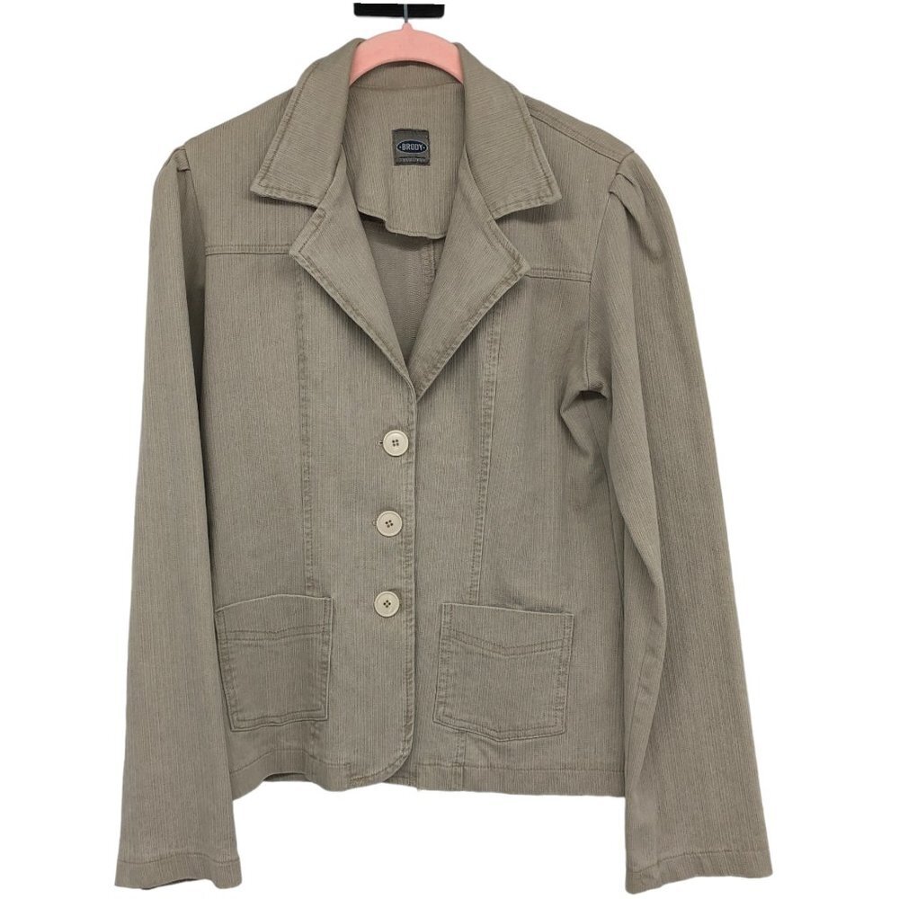 Brody Vintage tan Beige / Grey Button Up collared jacket size L